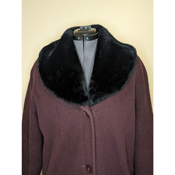 Vintage Kristen Blake Wool Fur Trimmed Burgundy Button Pea Coat Size S - Picture 3 of 14